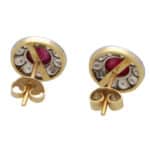 Retro Vintage Cabochon Ruby and Diamond Cluster Earrings