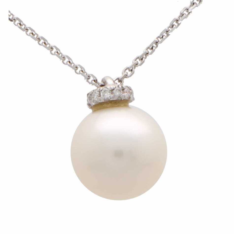 Vintage Pearl and Diamond Pendant Necklace