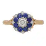 Sapphire and Diamond Floral Cluster Ring