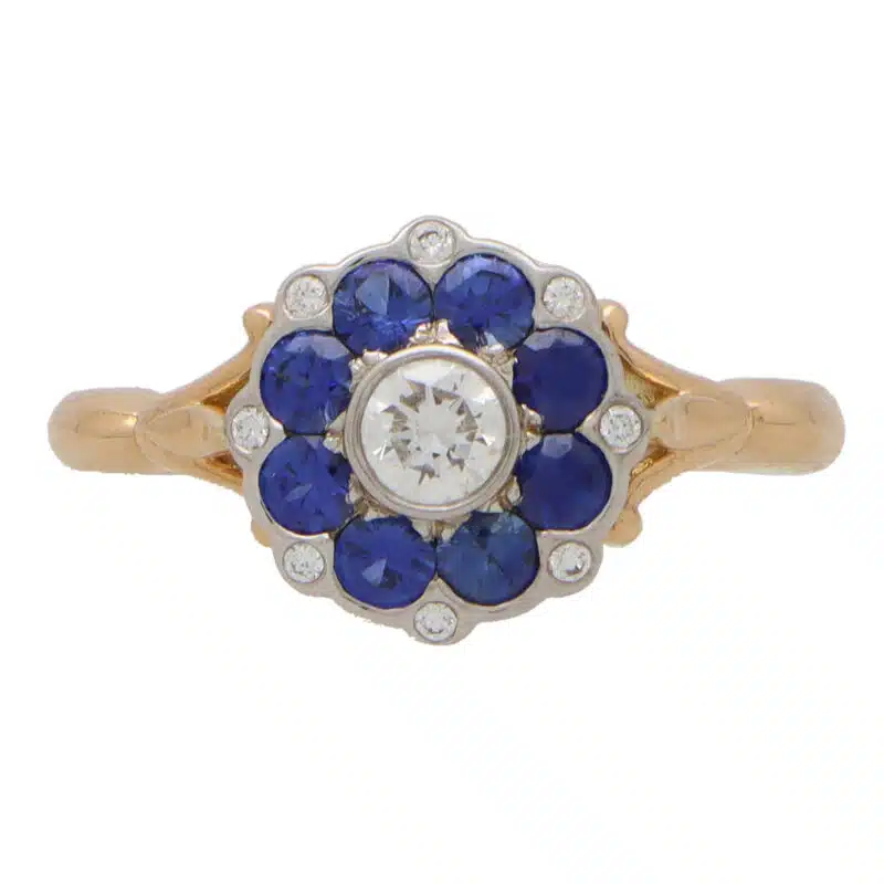 Sapphire and Diamond Floral Cluster Ring