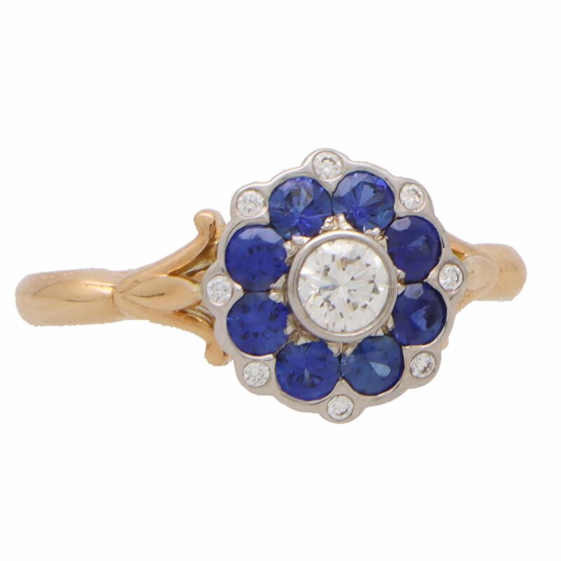 Sapphire and Diamond Floral Cluster Ring