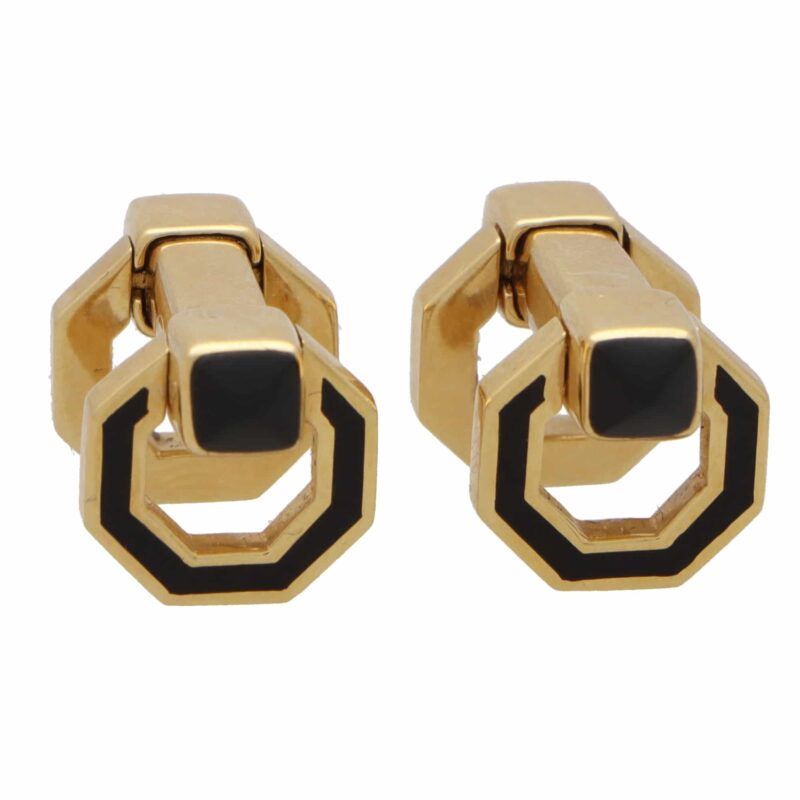 Vintage Art Deco Inspired Onyx, Enamel and Gold Cufflinks