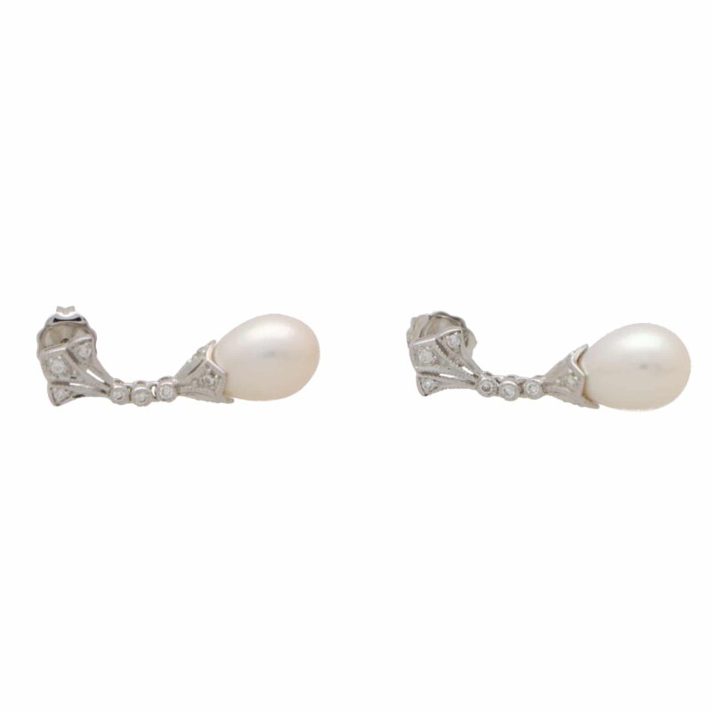 Art Deco Inspired Pearl and Diamond Drop Earrings