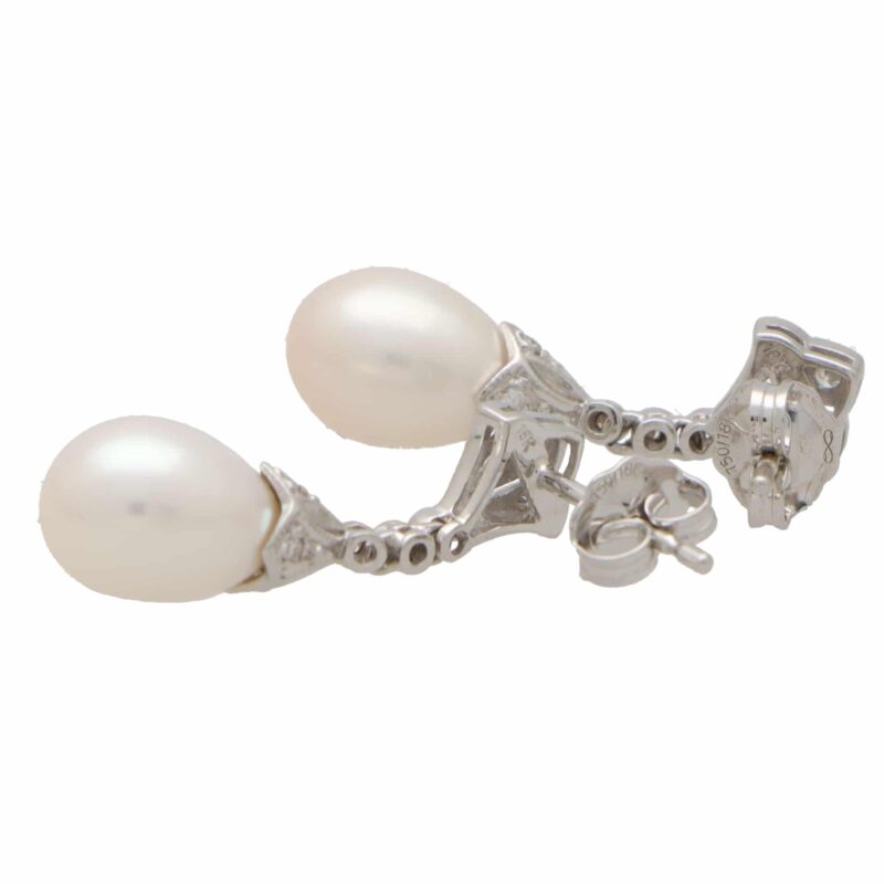 Art Deco Inspired Pearl and Diamond Drop Earrings