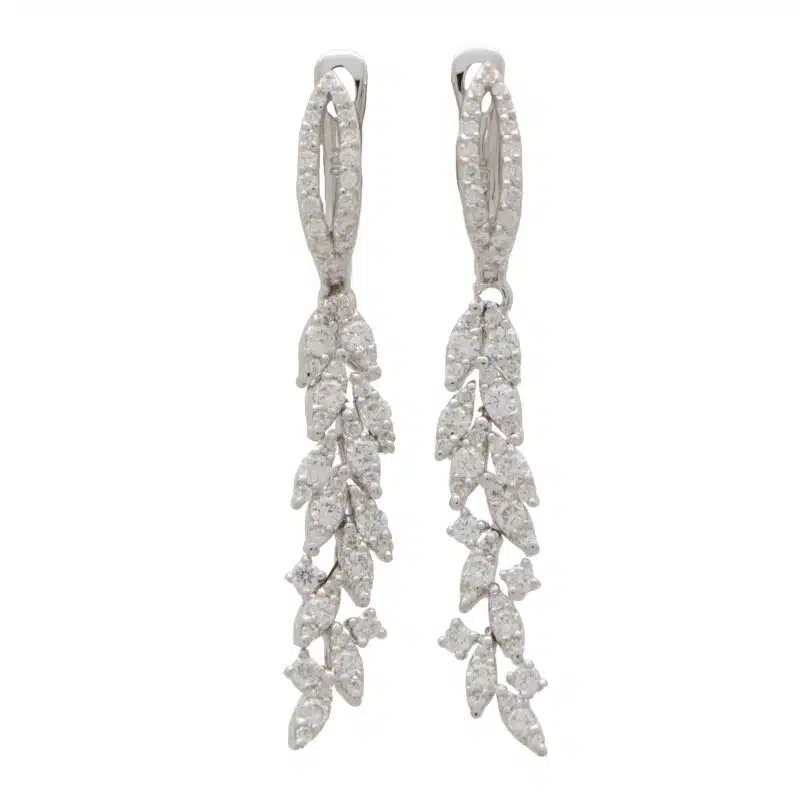 Contemporary Leaf Diamond Drop Earrings