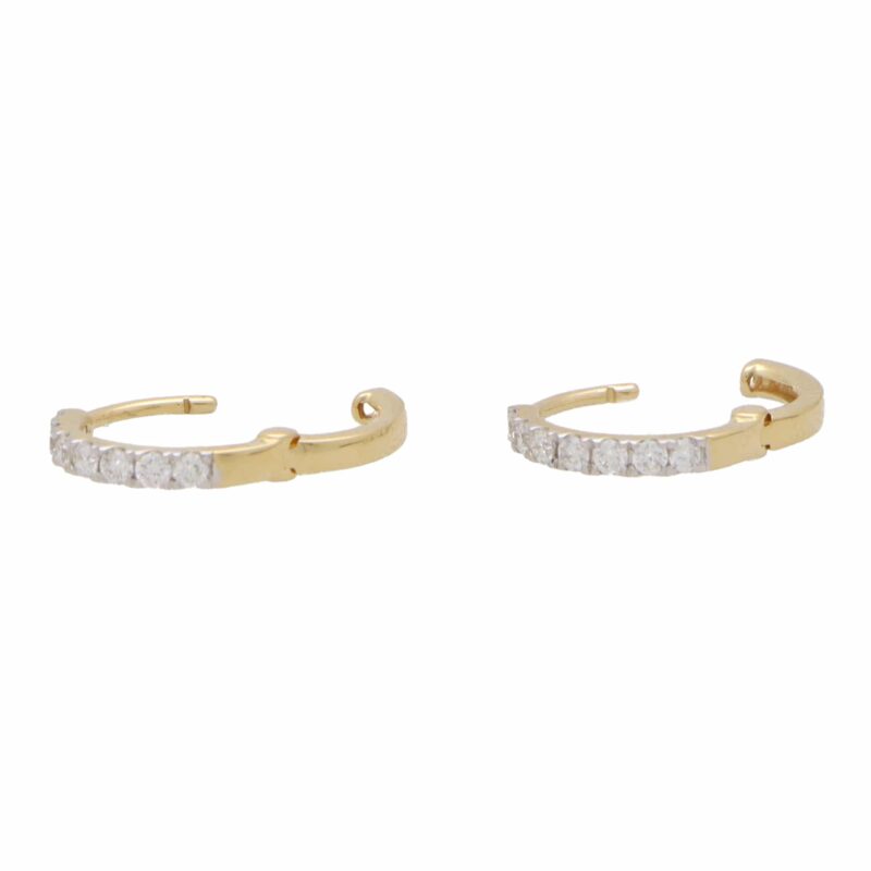 Contemporary 0.26ct Diamond Hoop Earrings in Yellow Gold