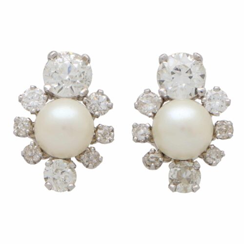 Art Deco Inspired Pearl and Old Cut Diamond Earrings