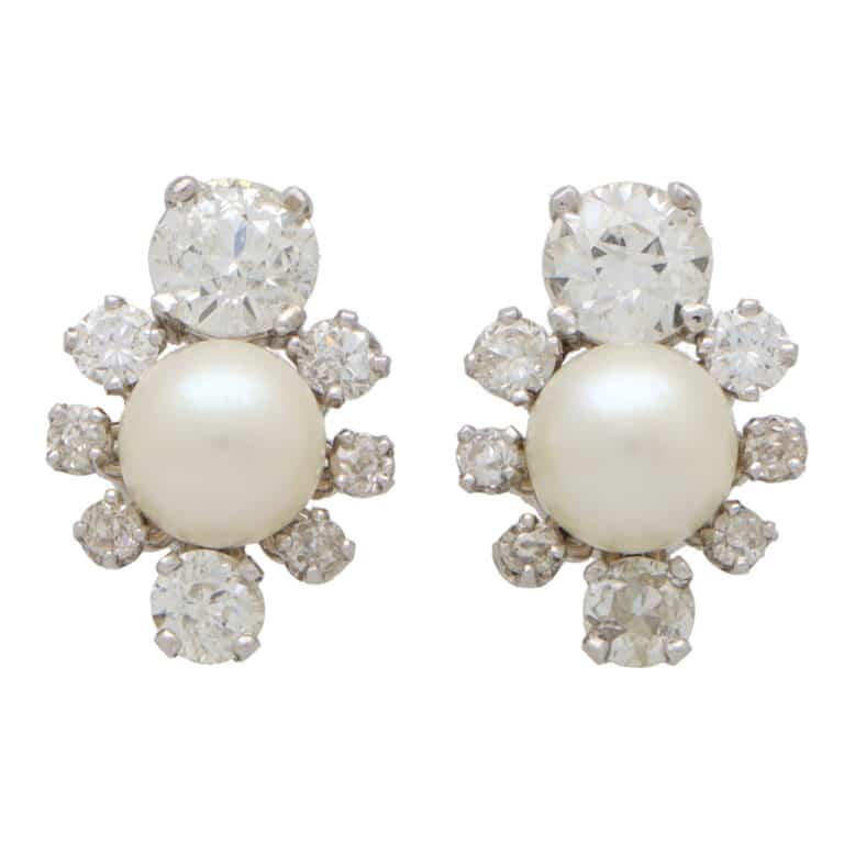 Art Deco Inspired Pearl and Old Cut Diamond Earrings