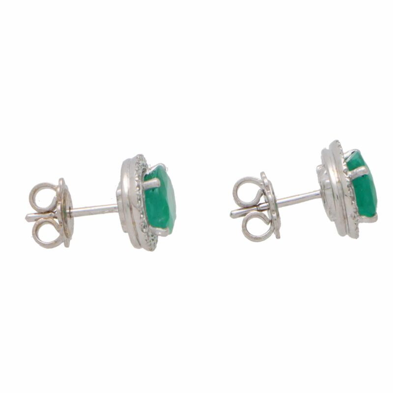 Emerald and Diamond Halo Earrings