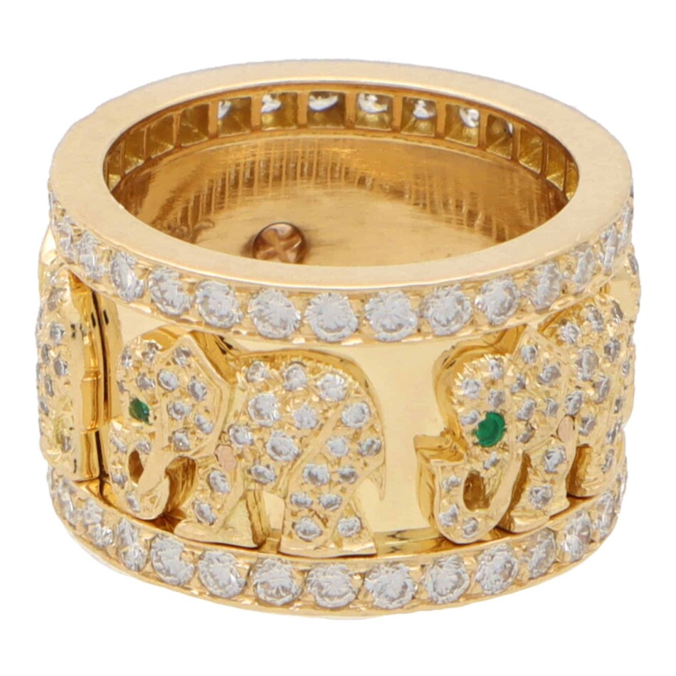 Vintage Cartier Diamond and Emerald Walking Elephant Ring
