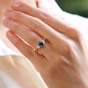 GIA Certified Diamond and Sapphire Three Stone Ring