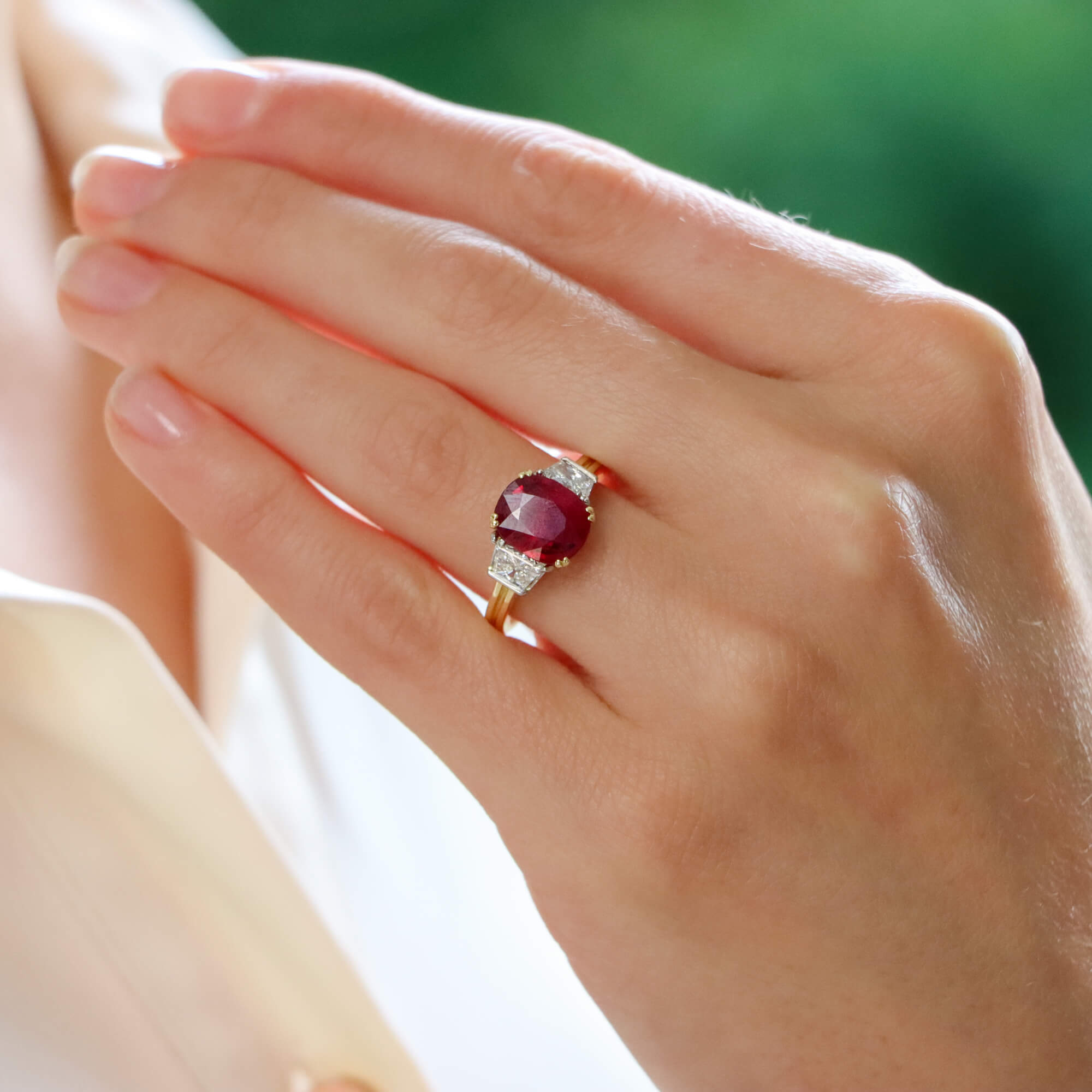Certified 3.05ct Ruby and Diamond Three Stone Ring