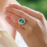 Emerald and Diamond Cluster Ring