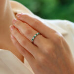 Contemporary Emerald and Diamond Half Eternity Band Ring