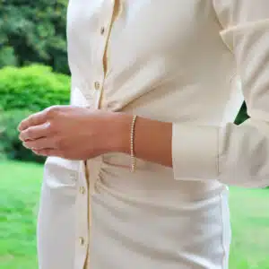 Contemporary Rub Over Diamond Line Bracelet in Yellow Gold