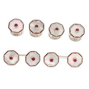 Contemporary Mother of Pearl, Ruby and Red Enamel Dress Set