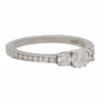 Contemporary Diamond Three Stone Ring With Diamond Shoulders