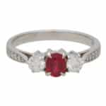 Contemporary Ruby and Diamond Three Stone Ring