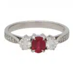 Contemporary Ruby and Diamond Three Stone Ring