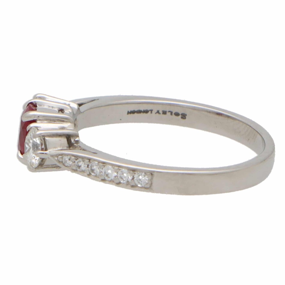Contemporary Ruby and Diamond Three Stone Ring