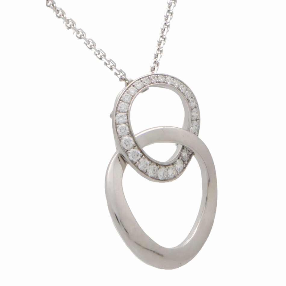 Contemporary Double Hoop Diamond Pendant Necklace