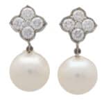 Contemporary Diamond and Pearl Drop Earrings