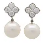 Contemporary Diamond and Pearl Drop Earrings