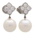 Contemporary Diamond and Pearl Drop Earrings