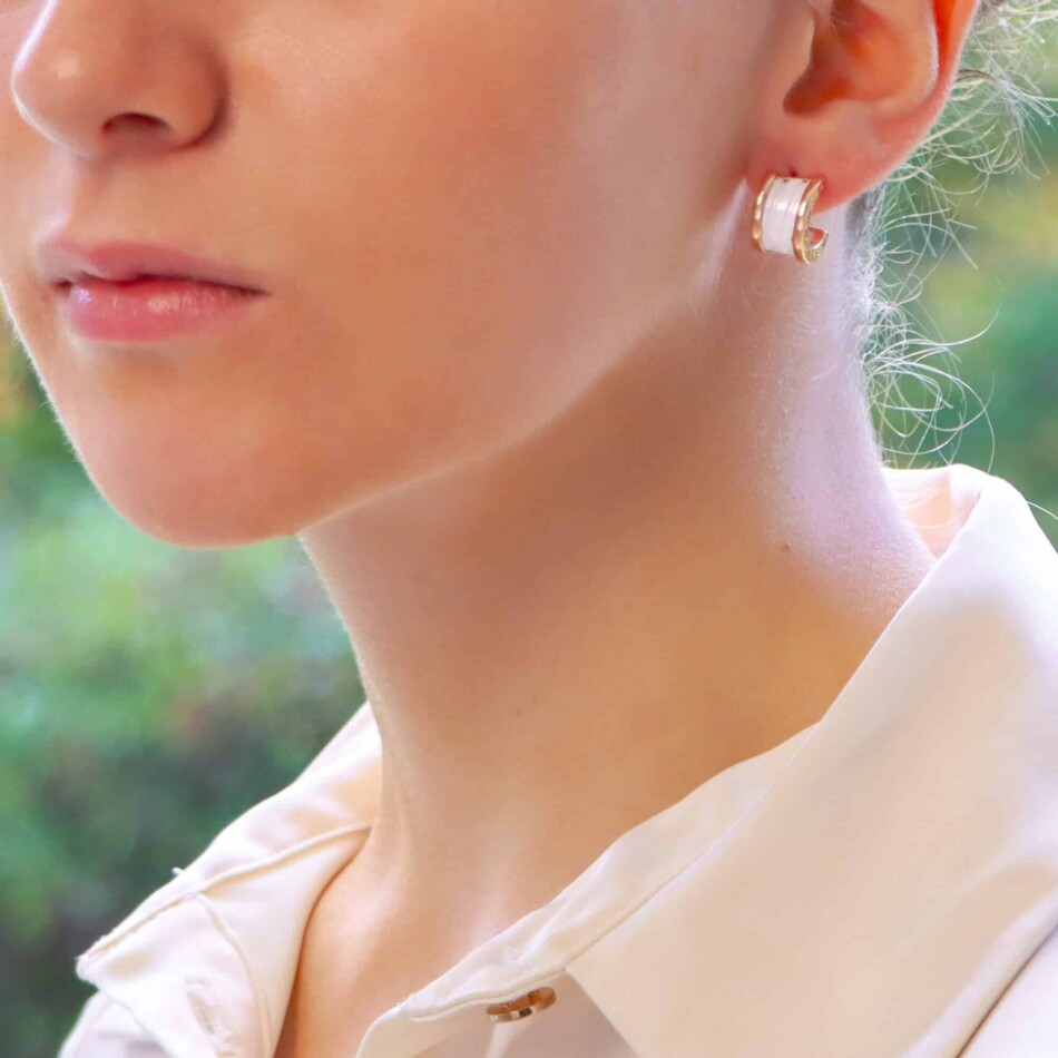 Vintage Bvlgari B.Zero1 Petite White Ceramic Hoop Earrings
