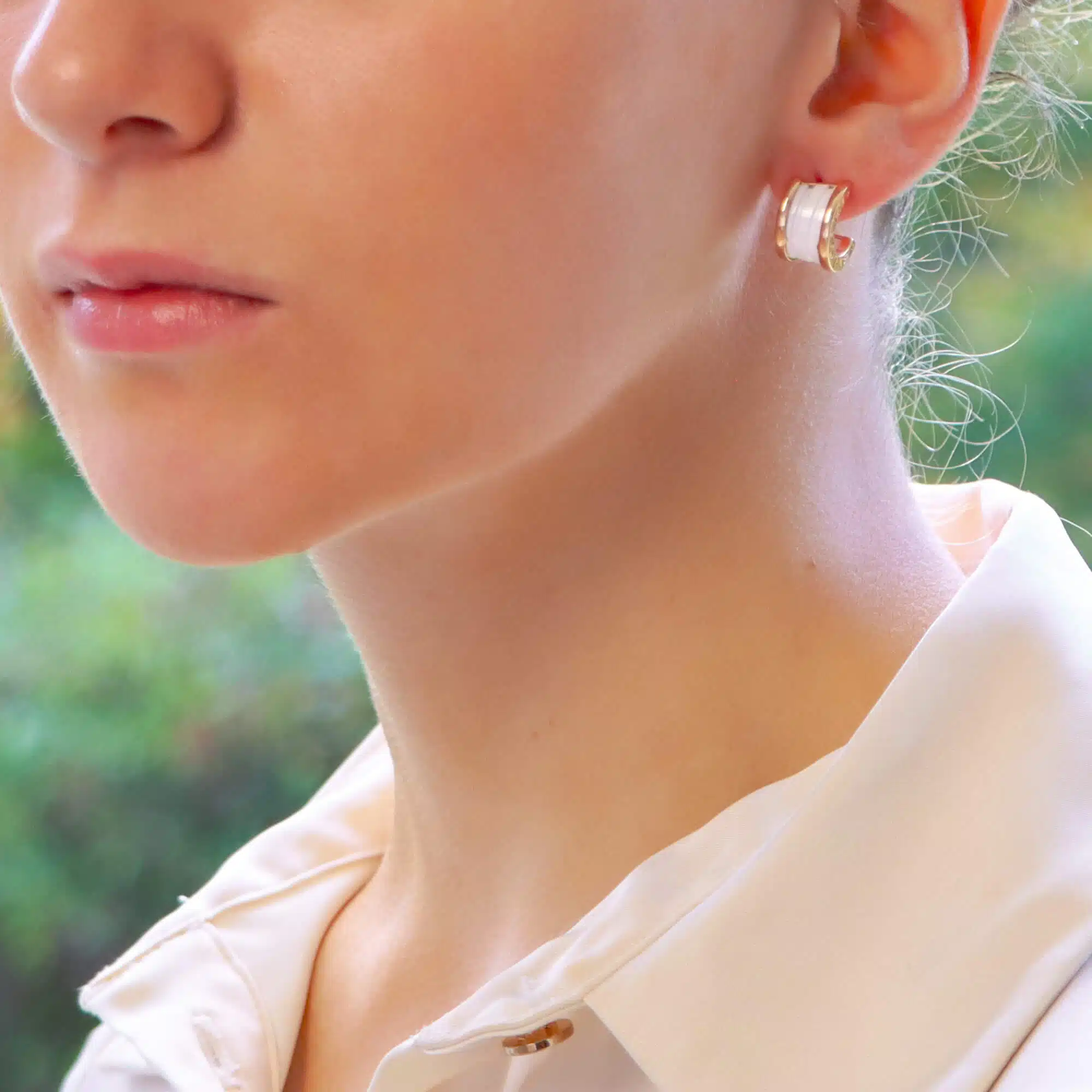 Vintage Bvlgari B.Zero1 Petite White Ceramic Hoop Earrings