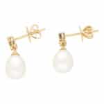 Pearl and Diamond Drop Earrings in Yellow Gold