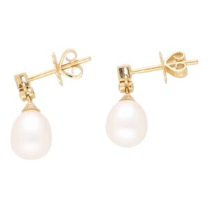 Pearl and Diamond Drop Earrings in Yellow Gold