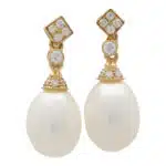 Pearl and Diamond Drop Earrings in Yellow Gold