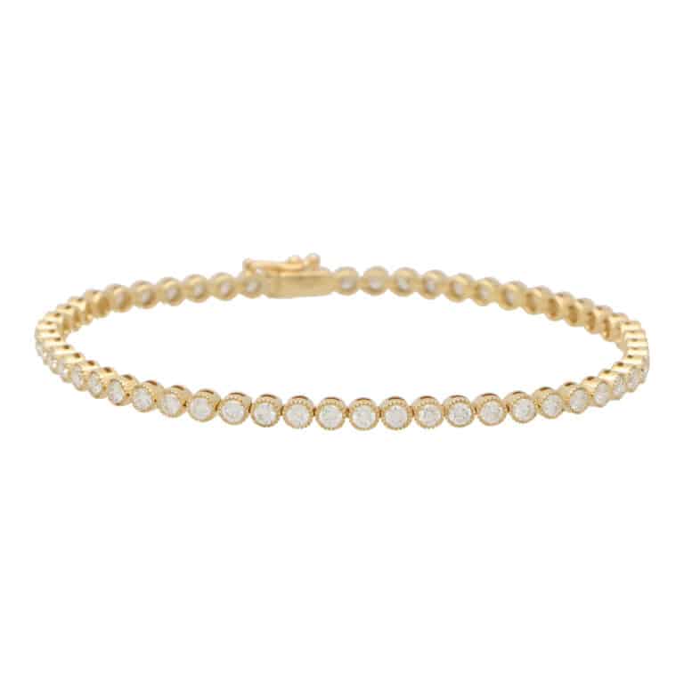 Contemporary Rub Over Diamond Line Bracelet in Yellow Gold