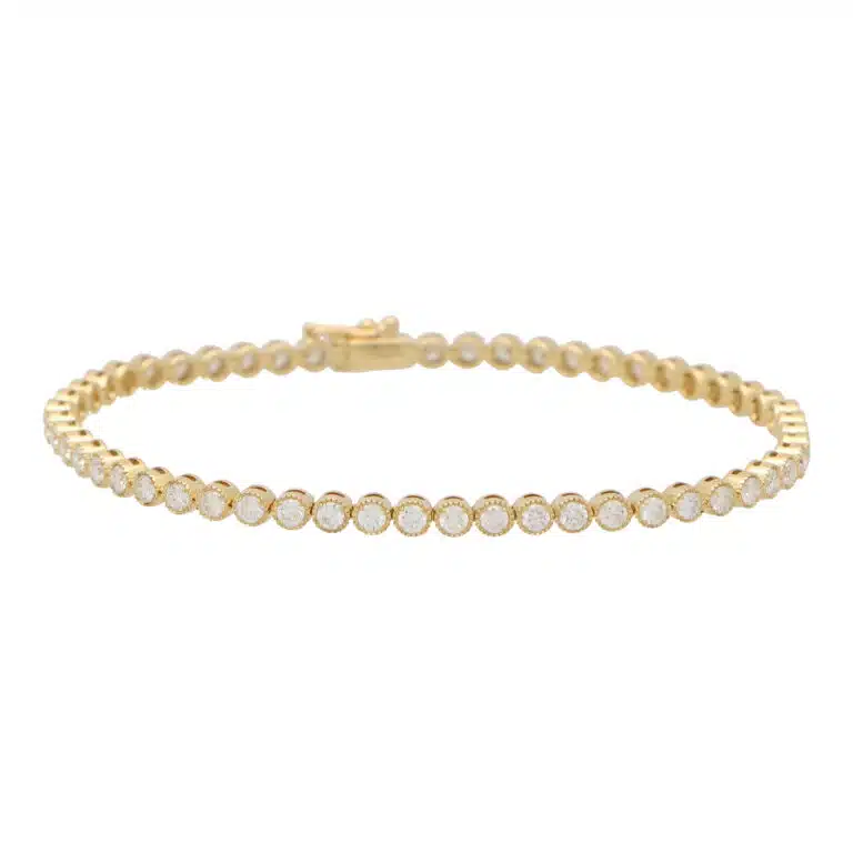 Contemporary Rub Over Diamond Line Bracelet in Yellow Gold