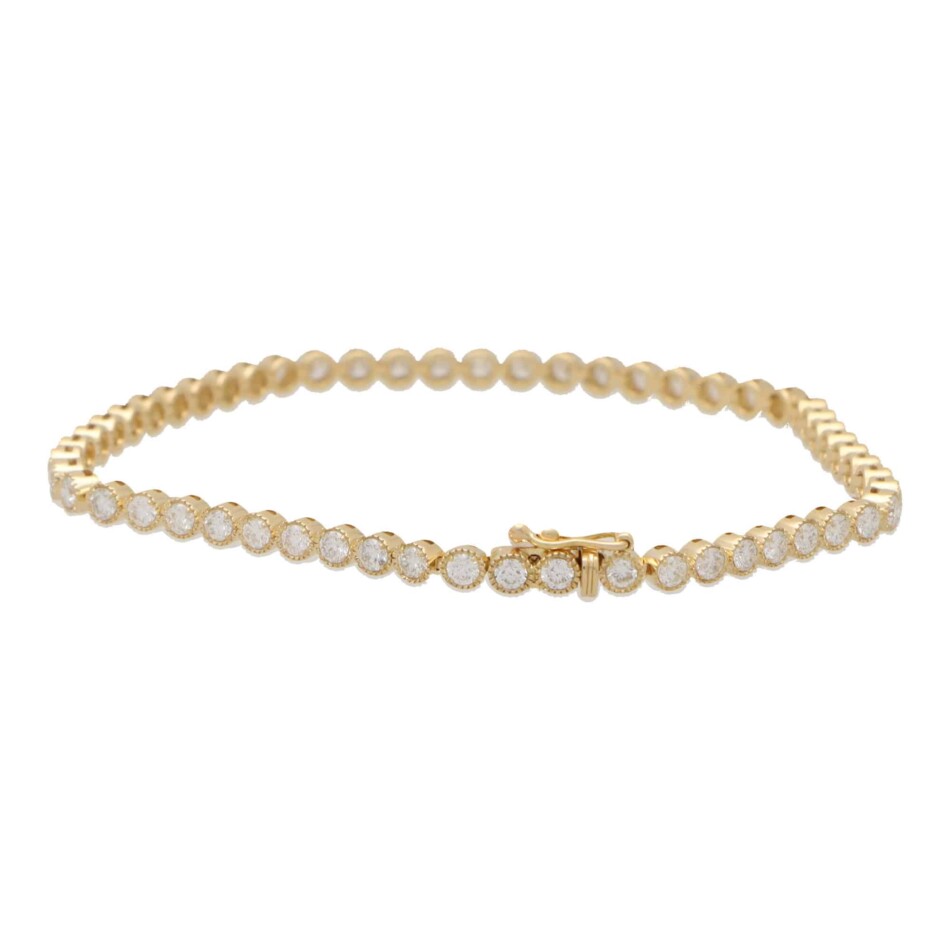 Contemporary Rub Over Diamond Line Bracelet in Yellow Gold
