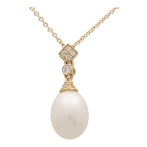 Pearl and Diamond Drop Pendant Necklace