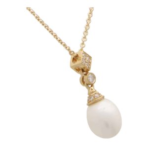 Pearl and Diamond Drop Pendant Necklace