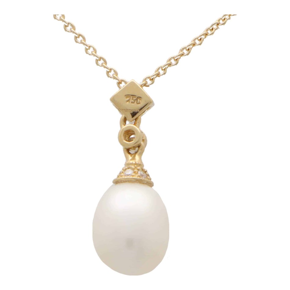 Pearl and Diamond Drop Pendant Necklace