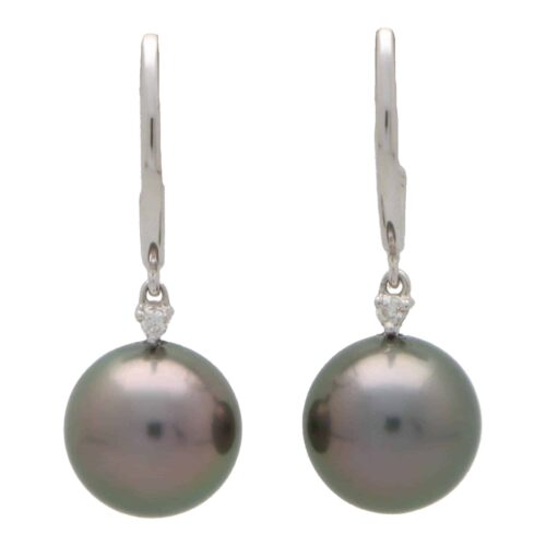 Tahitian Pearl and Diamond Hoop Earrings