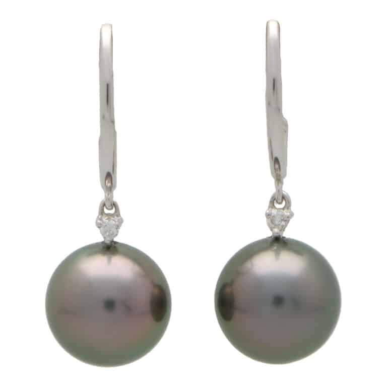 Tahitian Pearl and Diamond Hoop Earrings