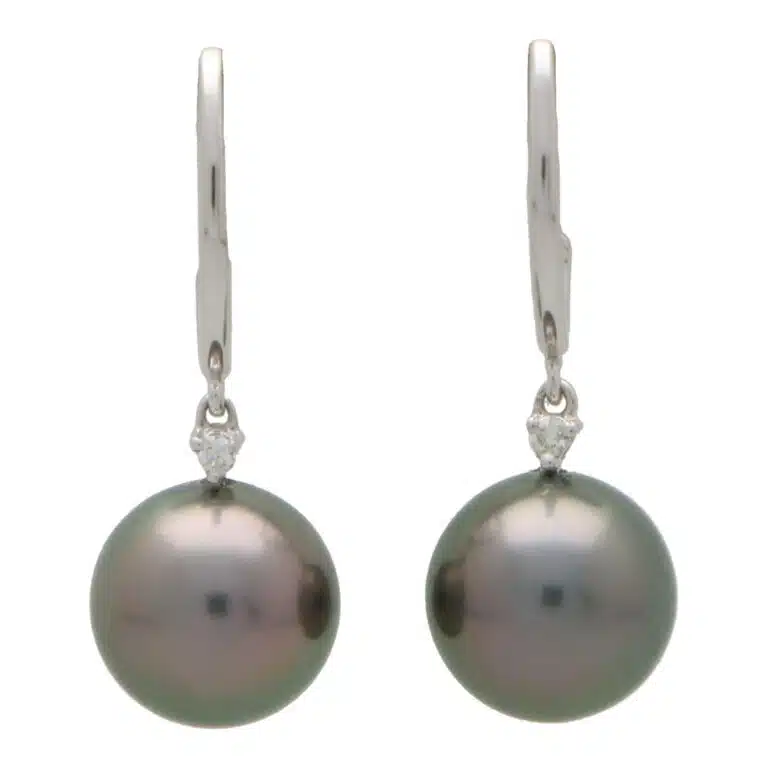 Tahitian Pearl and Diamond Hoop Earrings