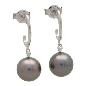 Tahitian Pearl and Diamond Hoop Earrings