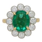 Emerald and Diamond Cluster Ring