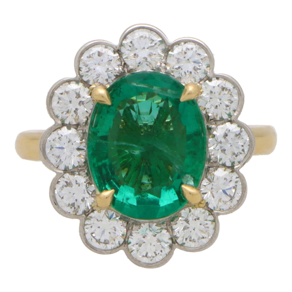 Emerald and Diamond Cluster Ring