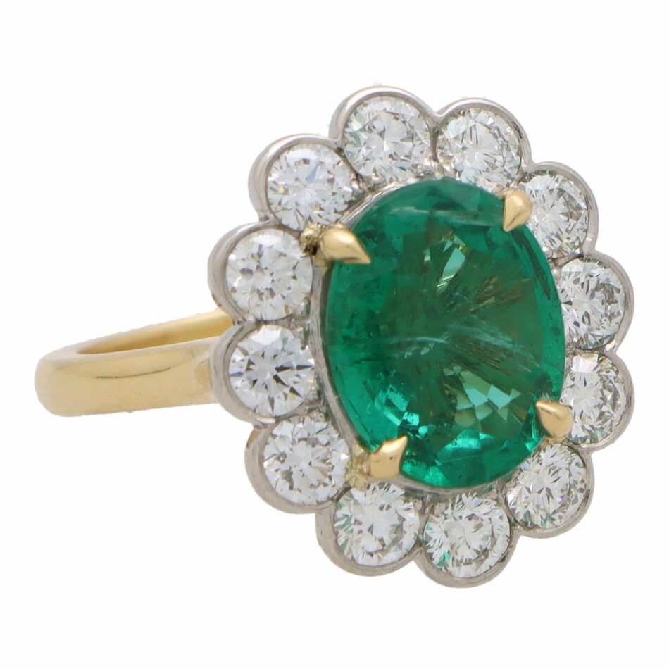Emerald and Diamond Cluster Ring