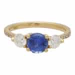 GIA Certified Diamond and Sapphire Ring With Diamond Shoulders