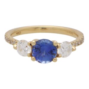 GIA Certified Diamond and Sapphire Ring With Diamond Shoulders