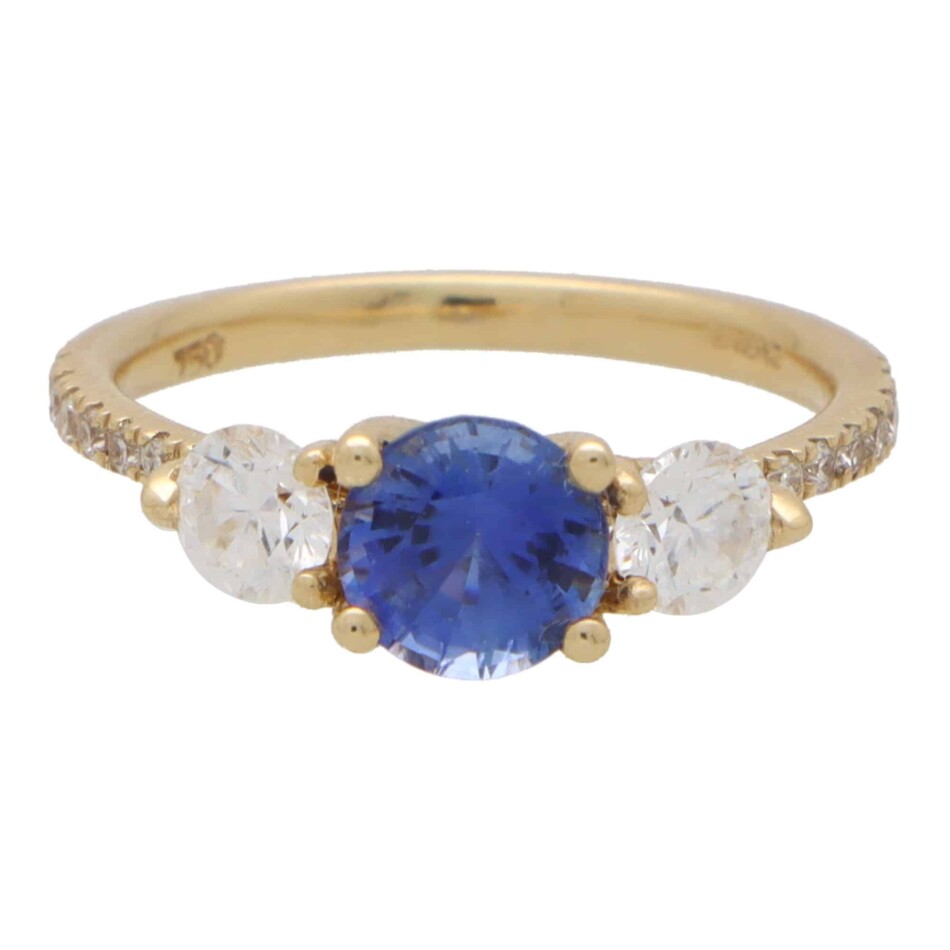 GIA Certified Diamond and Sapphire Ring With Diamond Shoulders