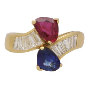 Vintage Ruby, Sapphire and Diamond Toi-Et-Moi Crossover Ring